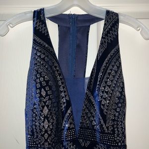 Navy Velvet + Silver Formal Dress
